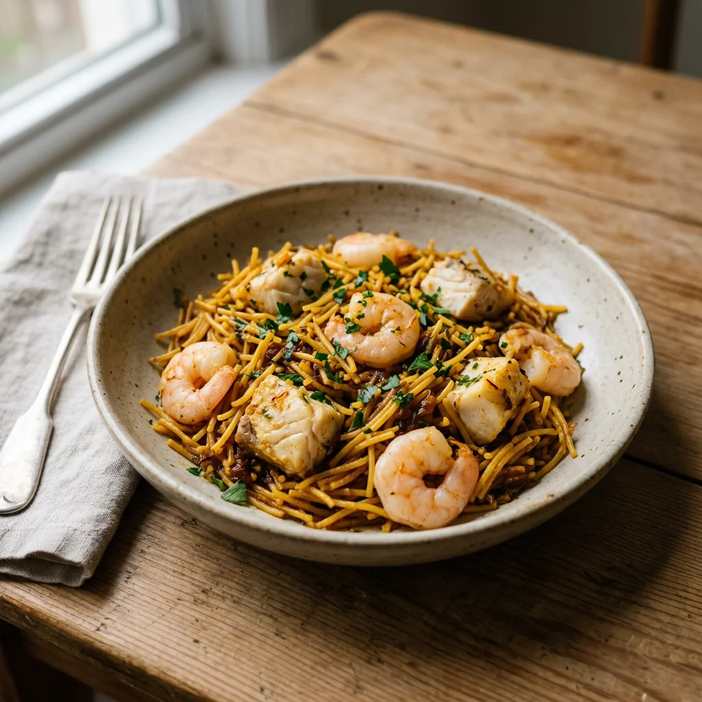 Fideua with Fish and Shrimp