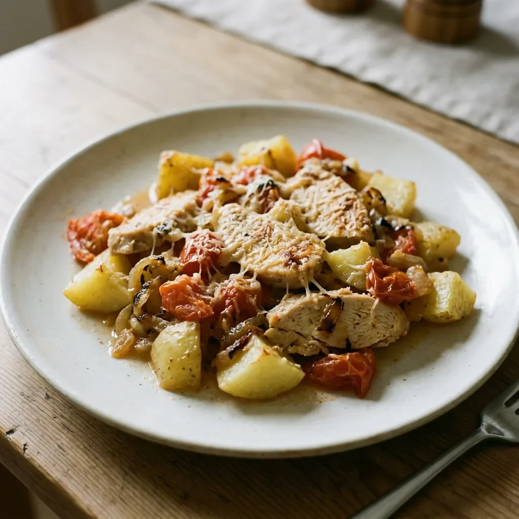 Parmesan Tomato Chicken Potato Bake