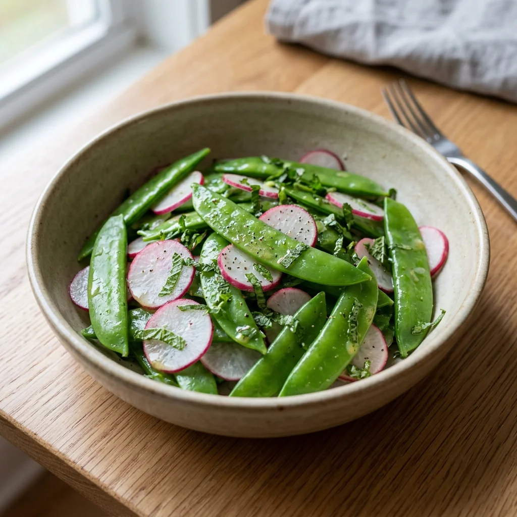Snow Pea Radish Mint Salad