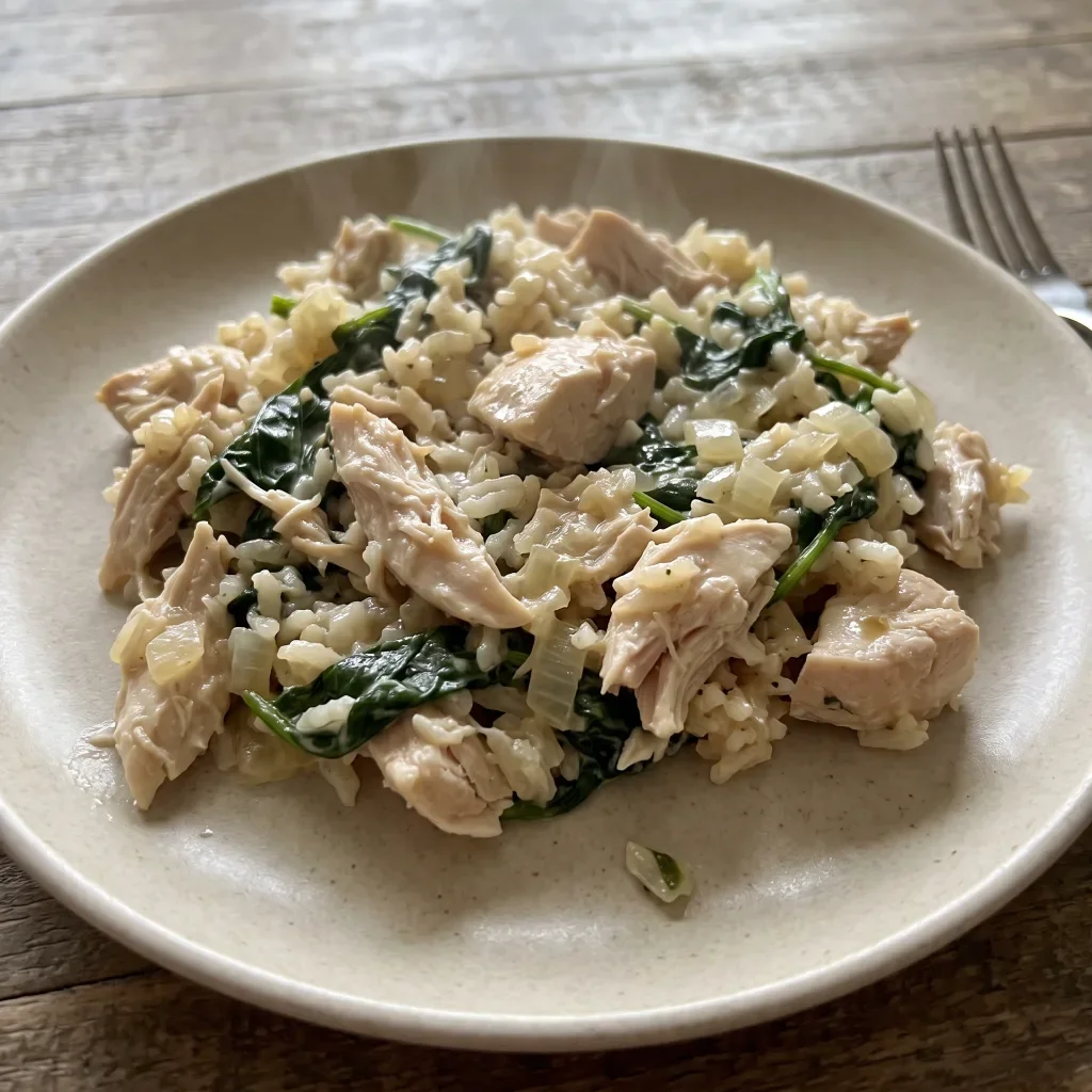 Chicken Sour Cream Spinach Rice Skillet