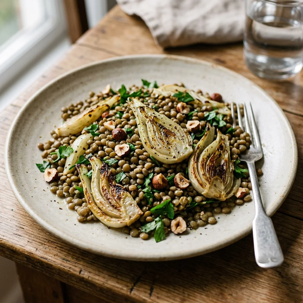 Lentil Roasted Fennel Hazelnut Salad