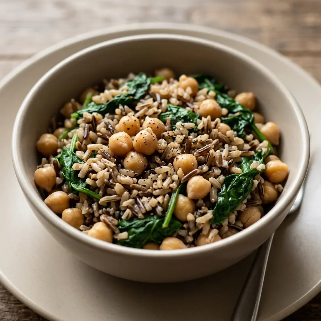 Wild Rice Chickpea Spinach Bowl