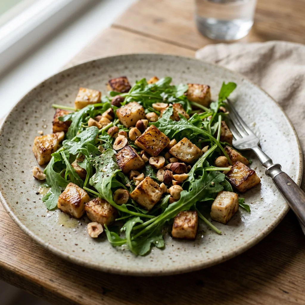 Roasted Celeriac Hazelnut Arugula Salad