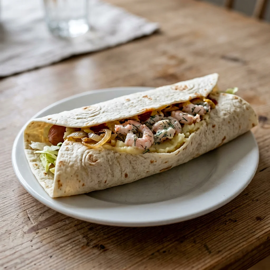 Single Tunnbrodsrulle Shrimp Potato Wrap