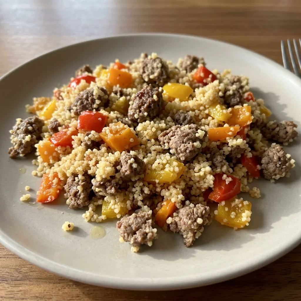 Beef Patty Bell Pepper Couscous Skillet