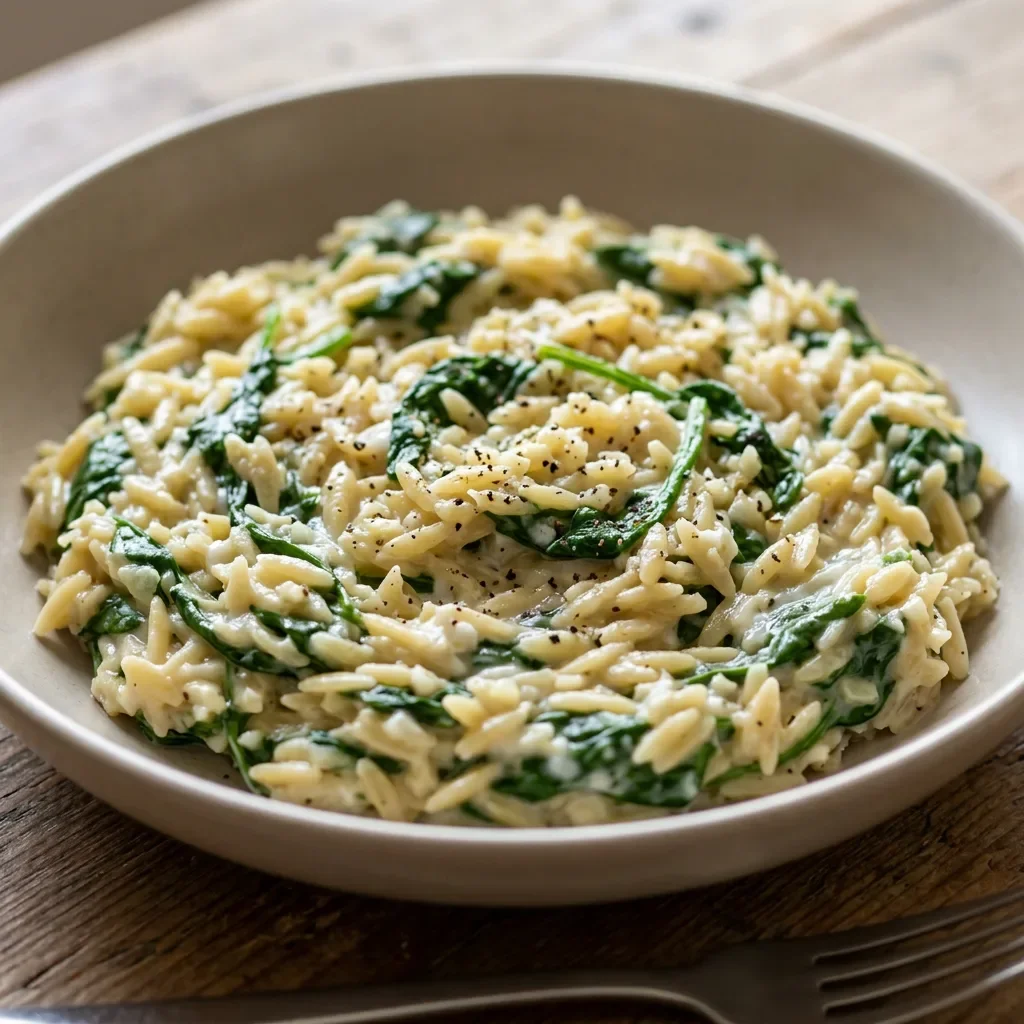 Garlic Spinach Orzo with Greek Yogurt